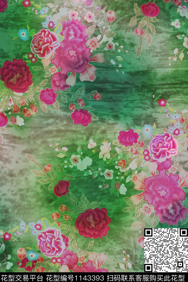 手绘植物花卉数码印花华亿平台下载（图片编号: 1143393） - 瓦栏（Walan）
