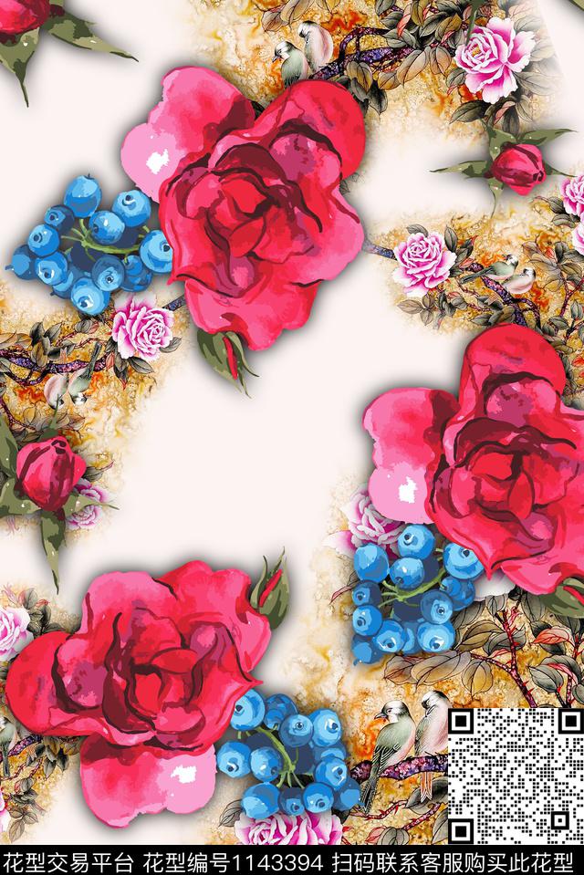 手绘植物花卉数码印花华亿平台下载（图片编号: 1143394） - 瓦栏（Walan）