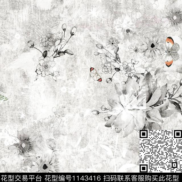 肌理清爽底花卉数码印花华亿平台下载（图片编号: 1143416） - 瓦栏（Walan）