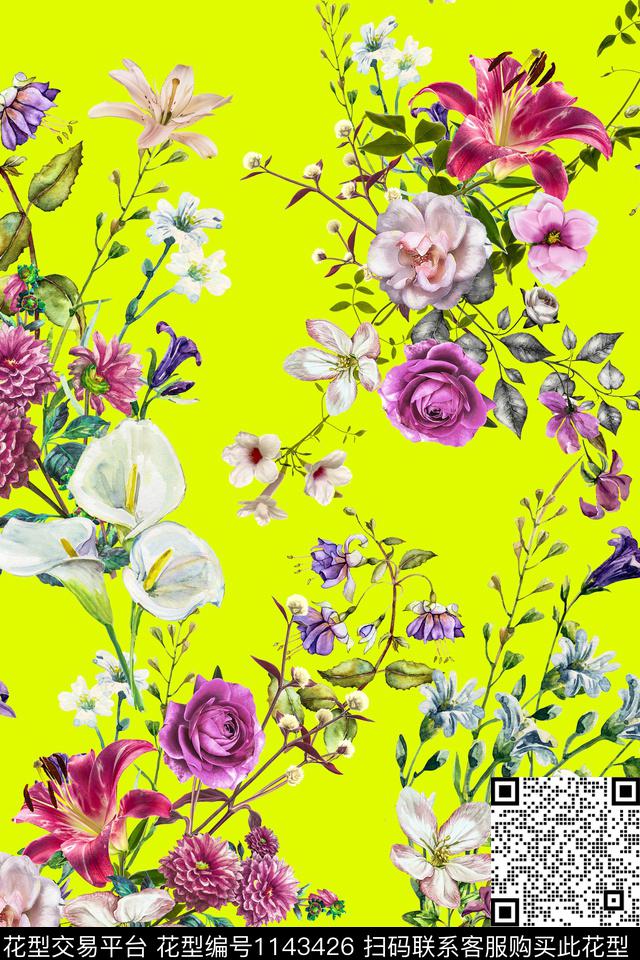 数码华亿平台花卉彩地花卉数码印花华亿平台下载（图片编号: 1143426） - 瓦栏（Walan）