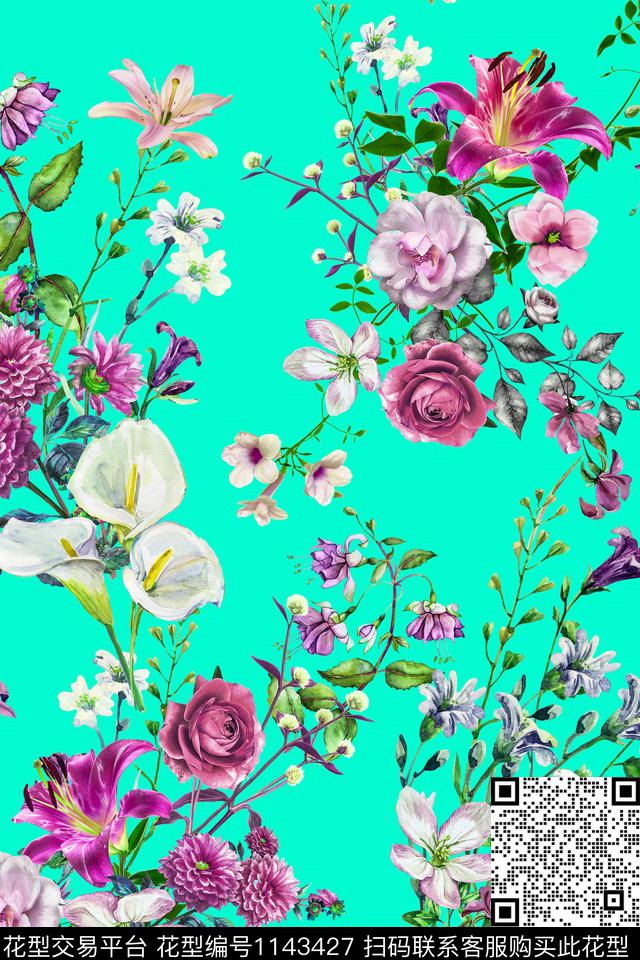 数码华亿平台花卉彩地花卉数码印花华亿平台下载（图片编号: 1143427） - 瓦栏（Walan）
