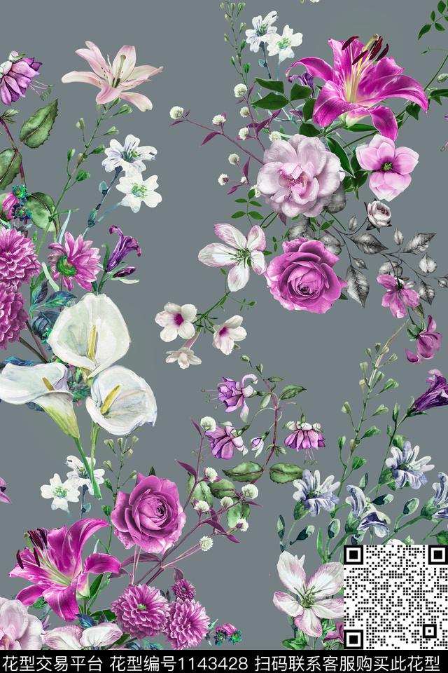 数码华亿平台花卉彩地花卉数码印花华亿平台下载（图片编号: 1143428） - 瓦栏（Walan）