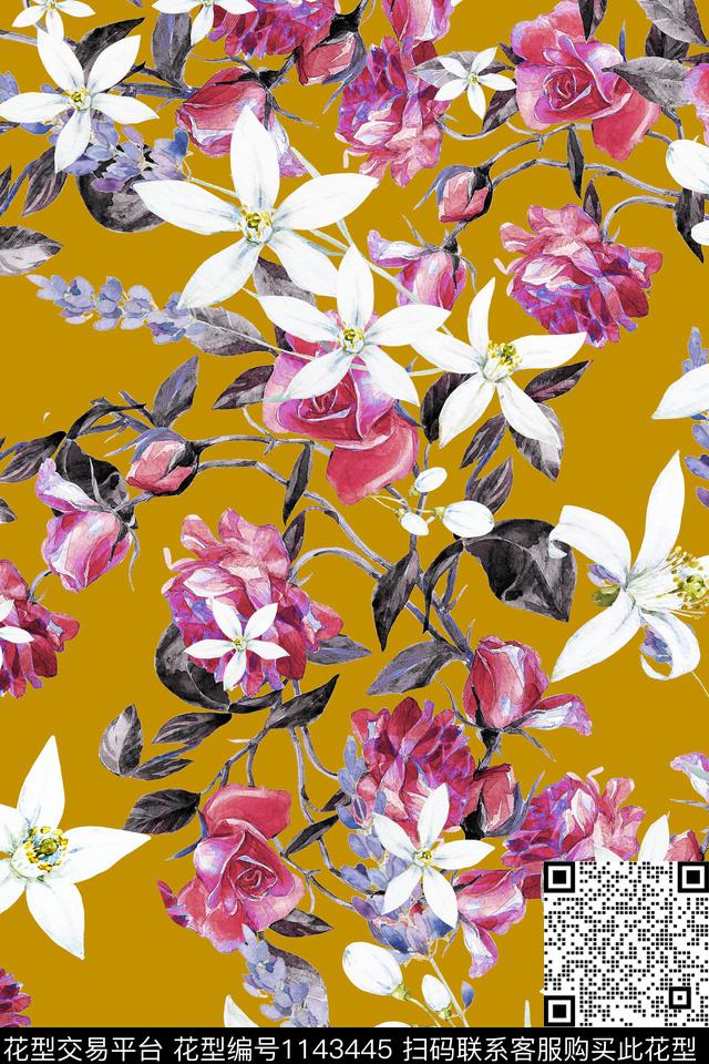 数码华亿平台花卉彩地花卉数码印花华亿平台下载（图片编号: 1143445） - 瓦栏（Walan）