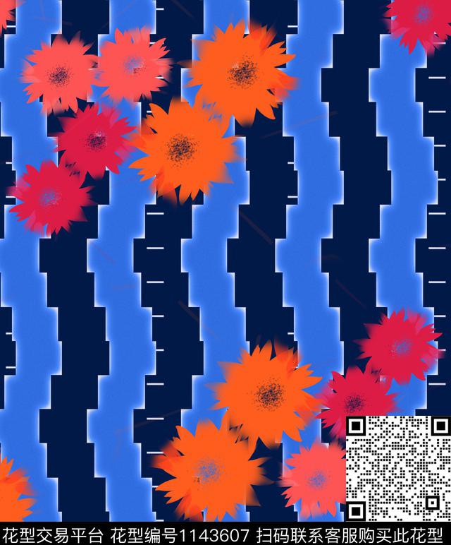 抽象几何花卉数码印花华亿平台下载（图片编号: 1143607） - 瓦栏（Walan）