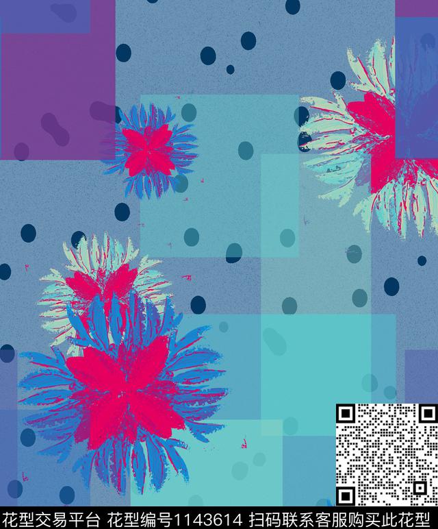 抽象绿植树叶几何数码印花华亿平台下载（图片编号: 1143614） - 瓦栏（Walan）