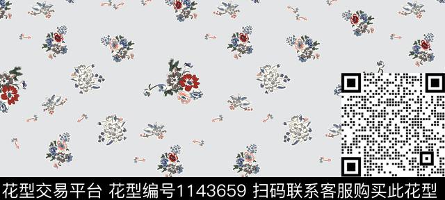 抽象手绘花卉复古传统印花华亿平台下载（图片编号: 1143659） - 瓦栏（Walan）