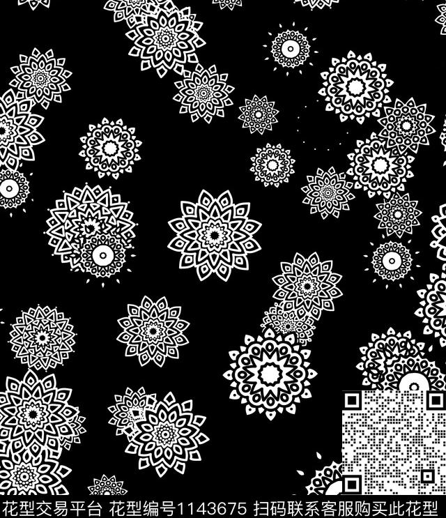 佩斯利抽象黑白华亿平台传统印花华亿平台下载（图片编号: 1143675） - 瓦栏（Walan）