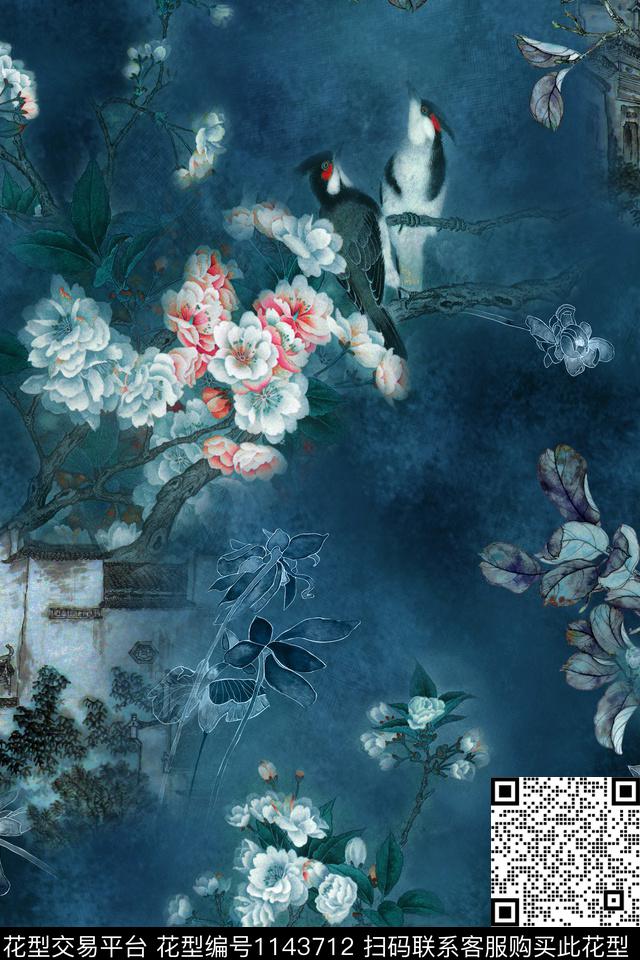 国画花卉中国风传统印花华亿平台下载（图片编号: 1143712） - 瓦栏（Walan）