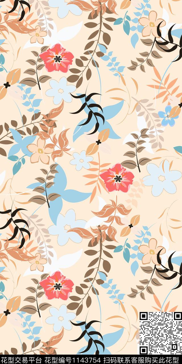 大牌风清爽底花卉数码华亿平台数码印花华亿平台下载（图片编号: 1143754） - 瓦栏（Walan）
