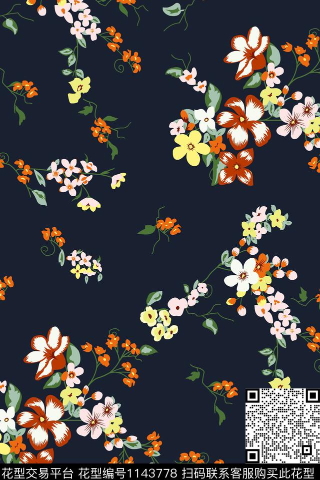 清爽底花卉复古小碎花传统印花华亿平台下载（图片编号: 1143778） - 瓦栏（Walan）