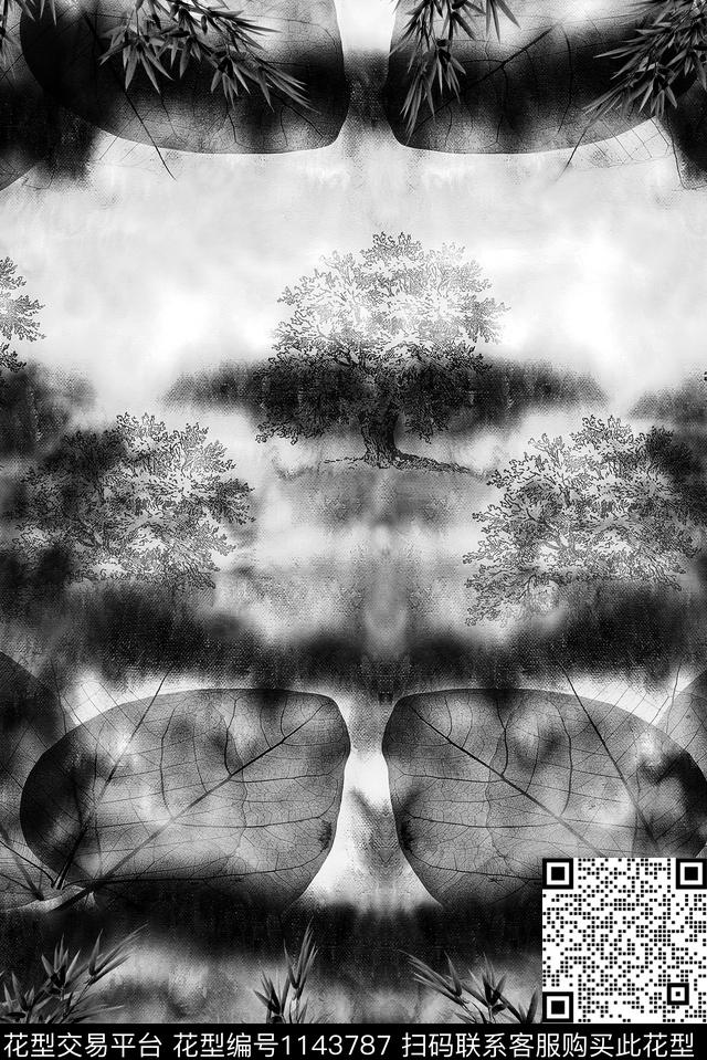 男装朦胧花卉竹子数码印花华亿平台下载（图片编号: 1143787） - 瓦栏（Walan）
