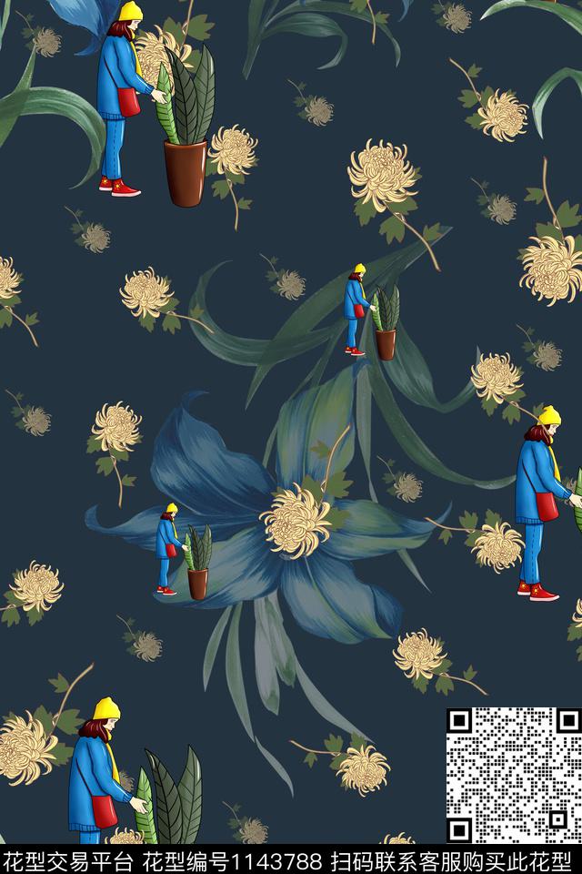 大牌风抽象菊花数码印花华亿平台下载（图片编号: 1143788） - 瓦栏（Walan）