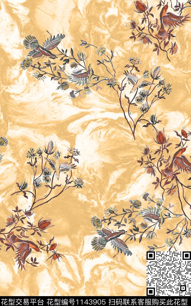 抽象花卉复古花卉数码印花华亿平台下载（图片编号: 1143905） - 瓦栏（Walan）