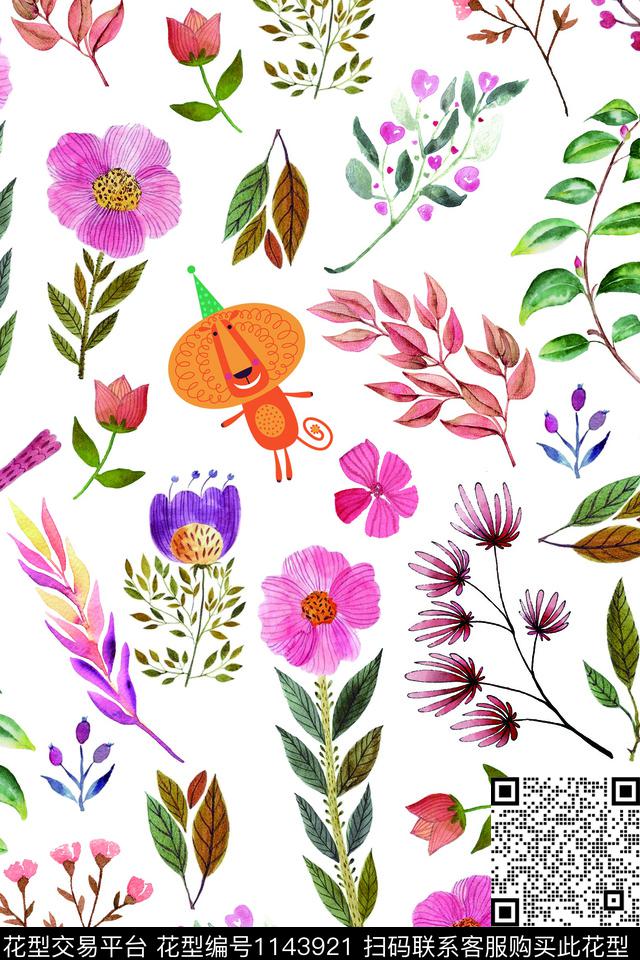 手绘花卉卡通动物卡通数码印花华亿平台下载（图片编号: 1143921） - 瓦栏（Walan）