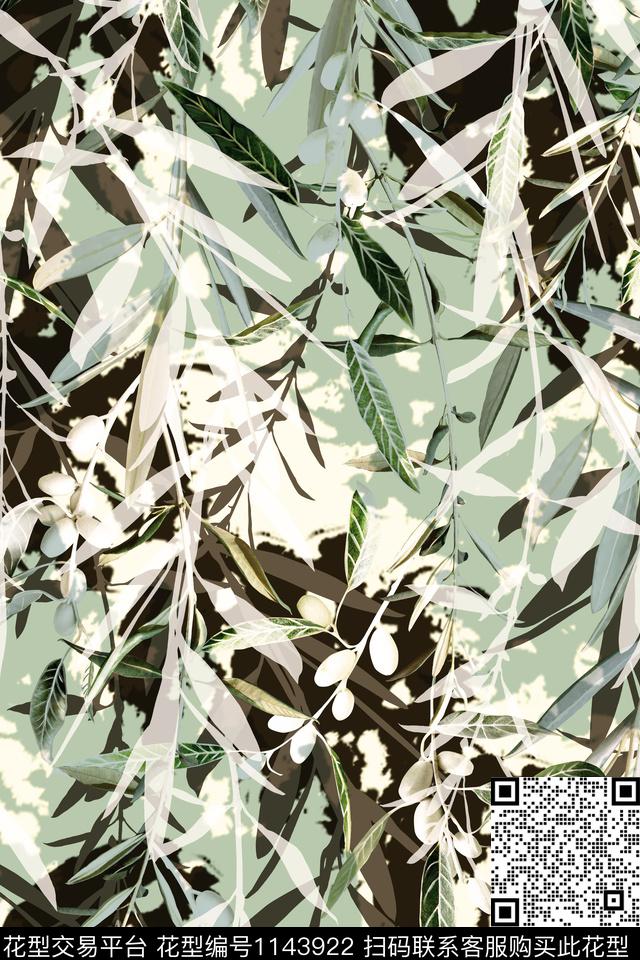 中国风枝叶水果数码印花华亿平台下载（图片编号: 1143922） - 瓦栏（Walan）