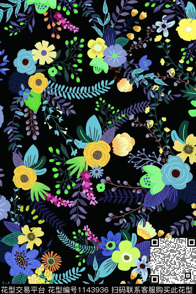 创意卡通花卉深底数码印花华亿平台下载（图片编号: 1143936） - 瓦栏（Walan）