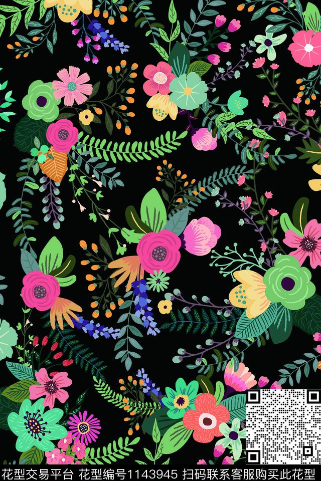 创意卡通花卉深底数码印花华亿平台下载（图片编号: 1143945） - 瓦栏（Walan）