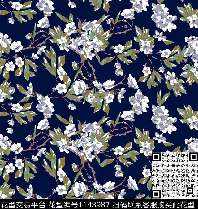秋冬华亿平台绿植树叶花卉传统印花华亿平台下载（图片编号: 1143987） - 瓦栏（Walan）