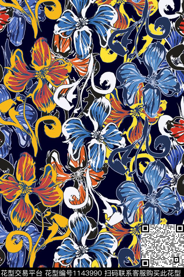 风格化花卉女装休闲传统印花华亿平台下载（图片编号: 1143990） - 瓦栏（Walan）