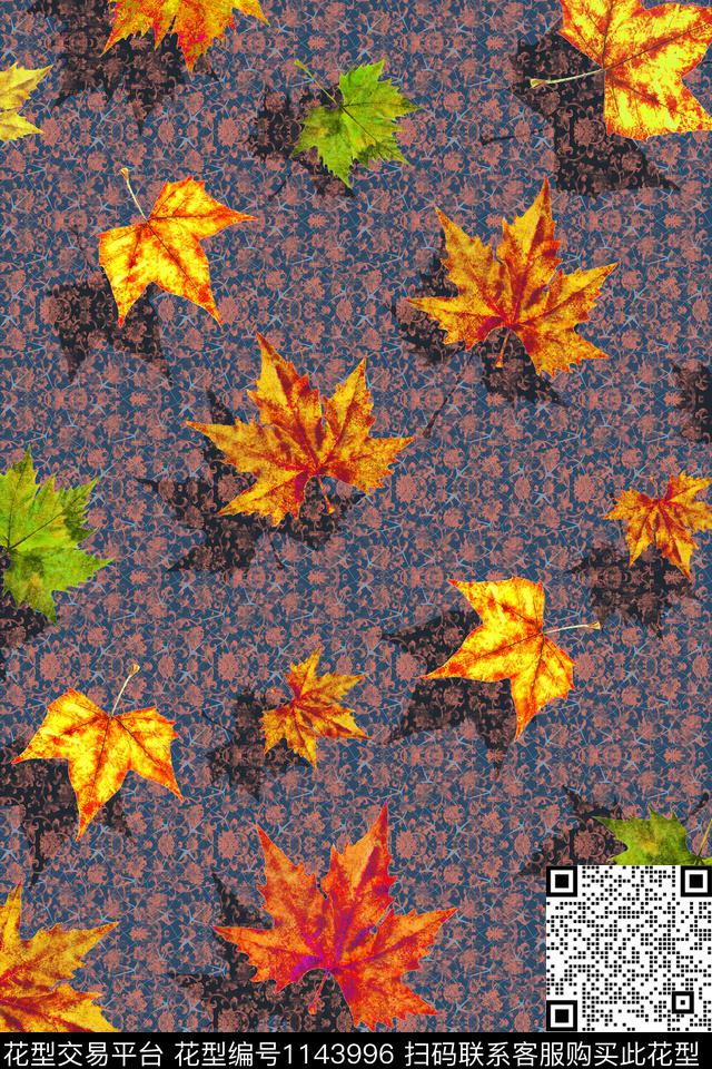 大牌风清爽底花卉枫叶传统印花华亿平台下载（图片编号: 1143996） - 瓦栏（Walan）