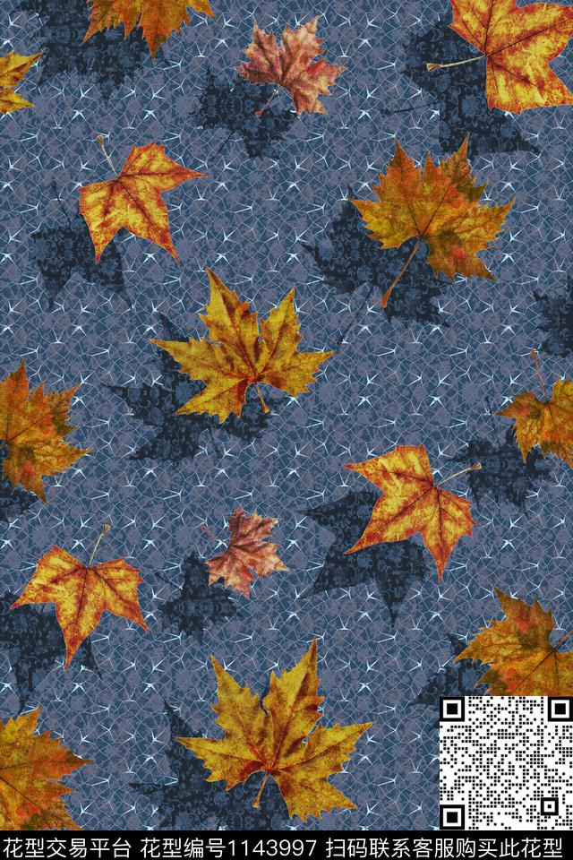 大牌风清爽底花卉枫叶传统印花华亿平台下载（图片编号: 1143997） - 瓦栏（Walan）