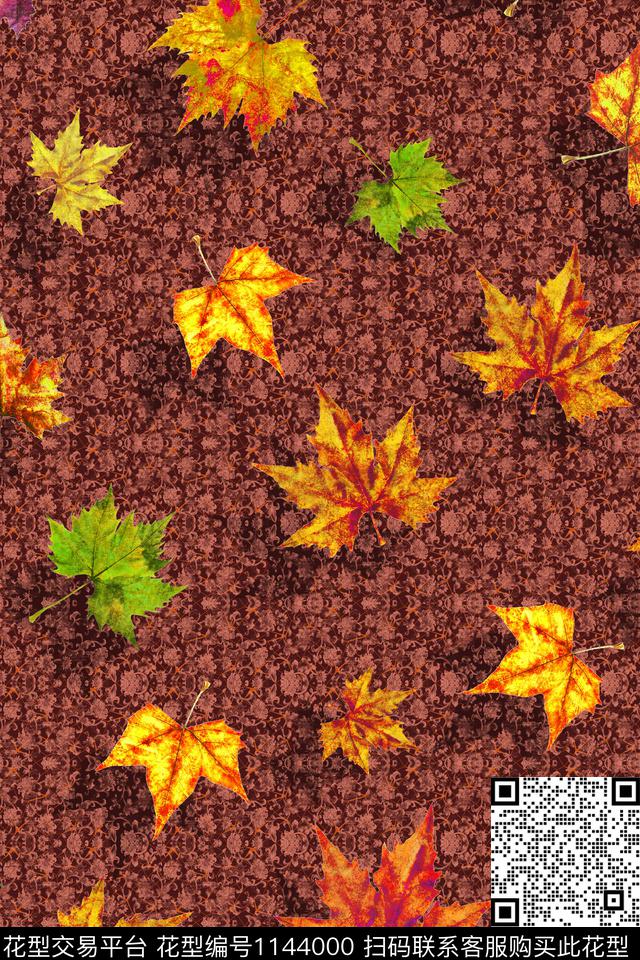 大牌风清爽底花卉枫叶传统印花华亿平台下载（图片编号: 1144000） - 瓦栏（Walan）