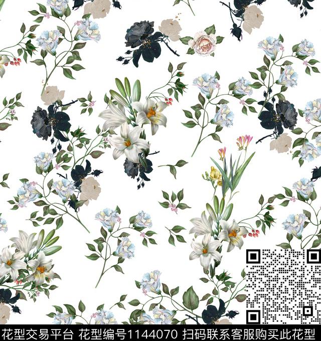 大牌风手绘花卉复古传统印花华亿平台下载（图片编号: 1144070） - 瓦栏（Walan）