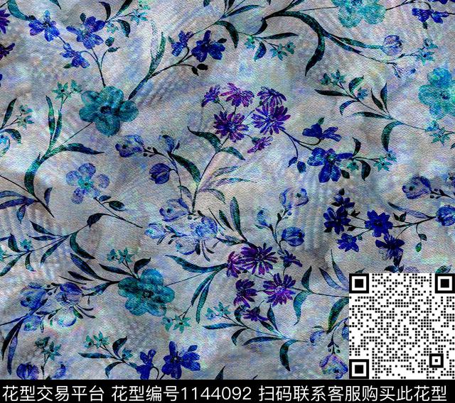 抽象花卉复古花卉数码印花华亿平台下载（图片编号: 1144092） - 瓦栏（Walan）