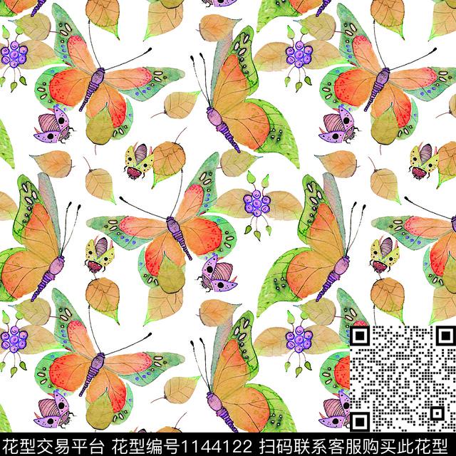 奢华手绘蝴蝶优美数码印花华亿平台下载（图片编号: 1144122） - 瓦栏（Walan）
