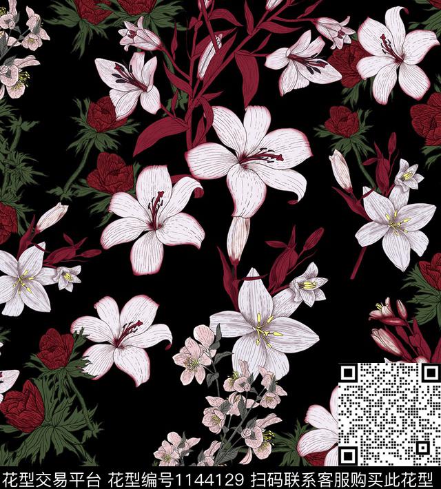 秋冬华亿平台大牌风水彩花卉数码印花华亿平台下载（图片编号: 1144129） - 瓦栏（Walan）