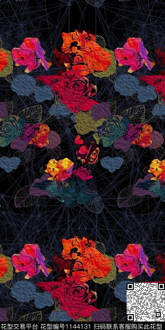 秋冬华亿平台大牌风水彩花卉数码印花华亿平台下载（图片编号: 1144131） - 瓦栏（Walan）
