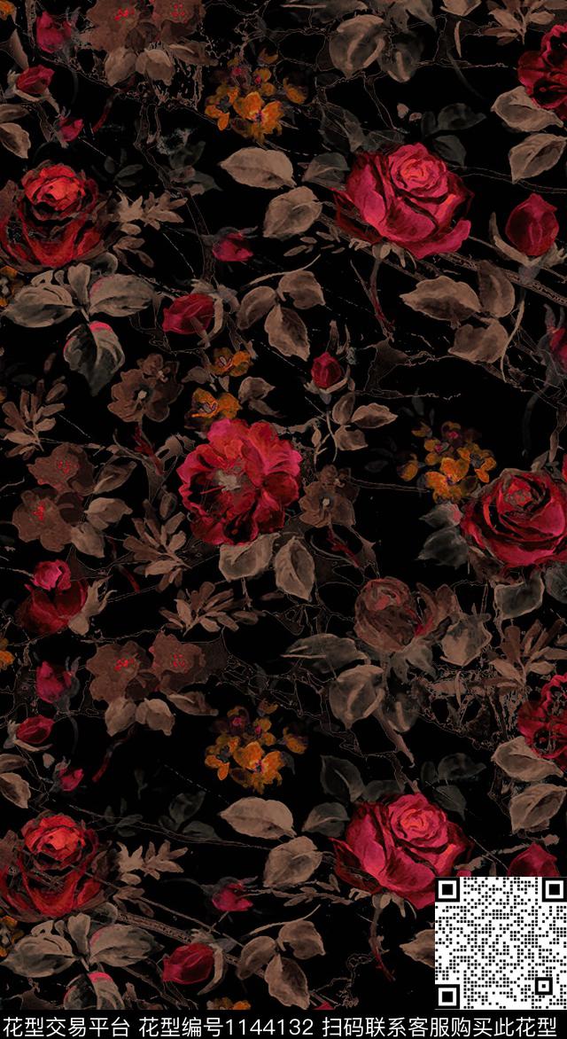 秋冬华亿平台大牌风水彩花卉数码印花华亿平台下载（图片编号: 1144132） - 瓦栏（Walan）