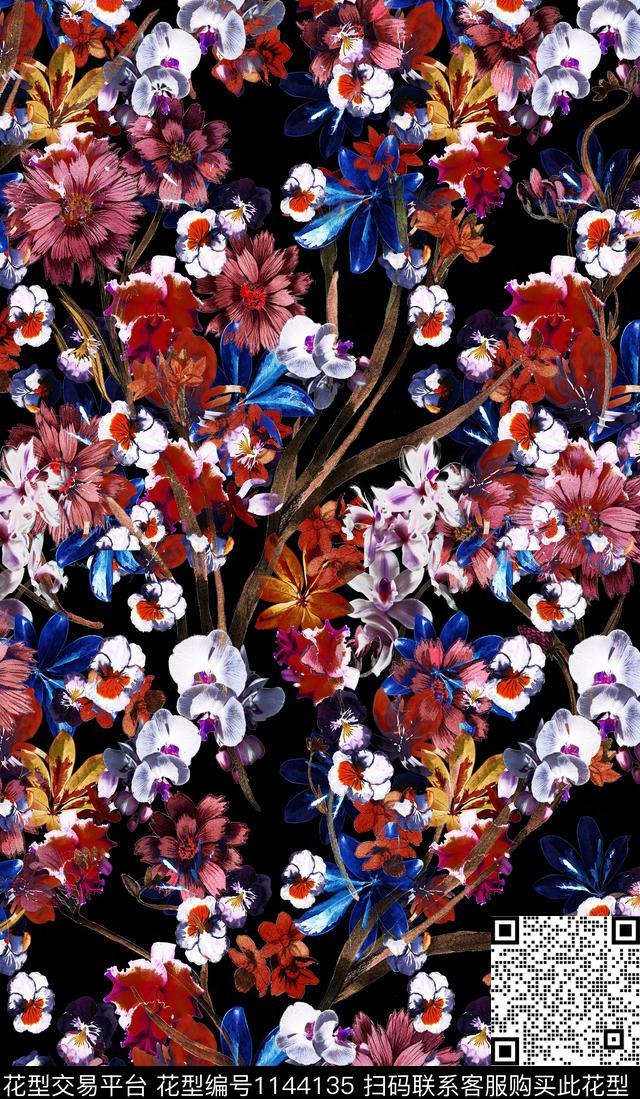 秋冬华亿平台大牌风水彩花卉数码印花华亿平台下载（图片编号: 1144135） - 瓦栏（Walan）