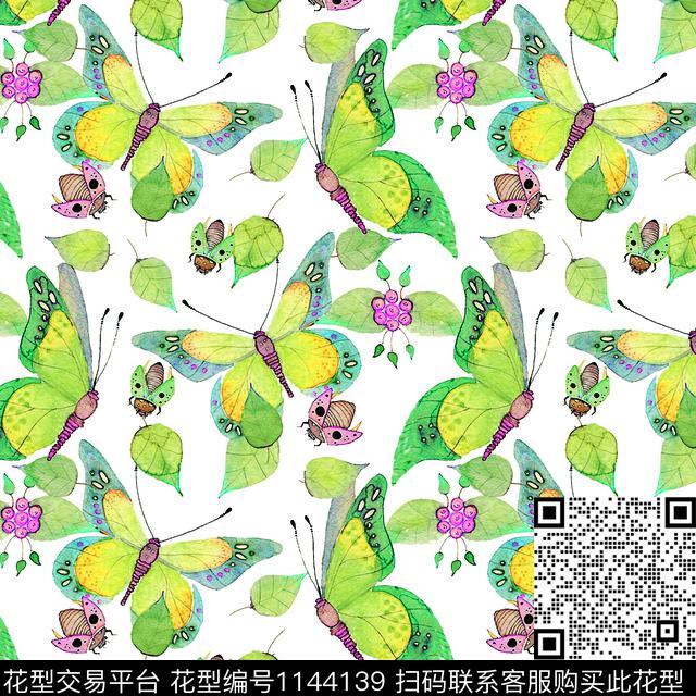 奢华手绘蝴蝶优美数码印花华亿平台下载（图片编号: 1144139） - 瓦栏（Walan）