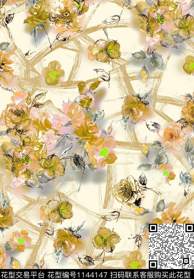 秋冬华亿平台大牌风水彩花卉数码印花华亿平台下载（图片编号: 1144147） - 瓦栏（Walan）