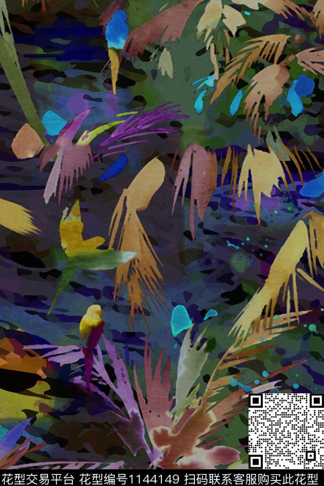 抽象几何花卉复古数码印花华亿平台下载（图片编号: 1144149） - 瓦栏（Walan）