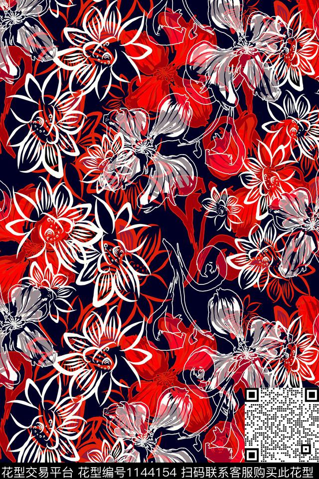 风格化花卉女装休闲传统印花华亿平台下载（图片编号: 1144154） - 瓦栏（Walan）