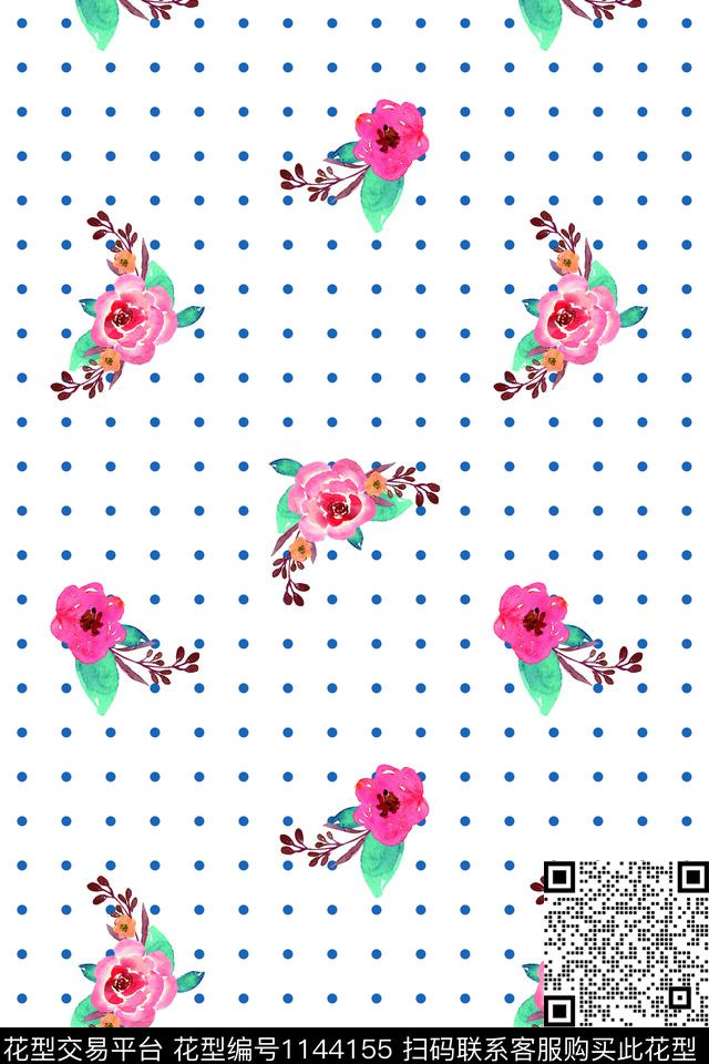 清爽底花卉淑女波点数码印花华亿平台下载（图片编号: 1144155） - 瓦栏（Walan）