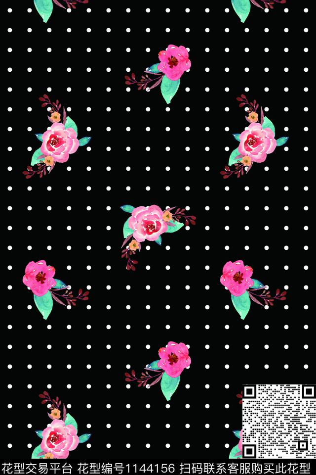 清爽底花卉淑女波点数码印花华亿平台下载（图片编号: 1144156） - 瓦栏（Walan）
