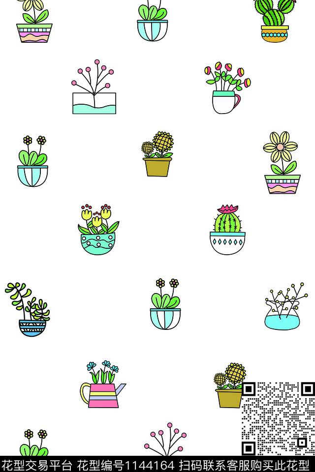 可爱手绘仙人球活力数码印花华亿平台下载（图片编号: 1144164） - 瓦栏（Walan）