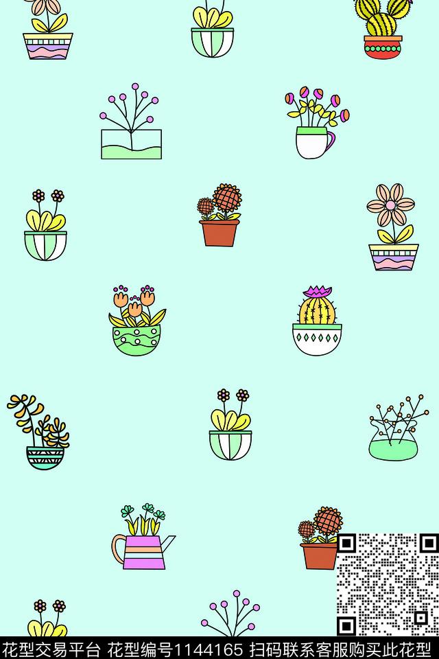 可爱手绘仙人球活力数码印花华亿平台下载（图片编号: 1144165） - 瓦栏（Walan）