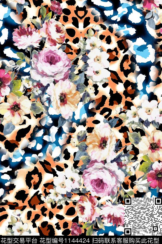 手绘抽象豹纹数码印花华亿平台下载（图片编号: 1144424） - 瓦栏（Walan）