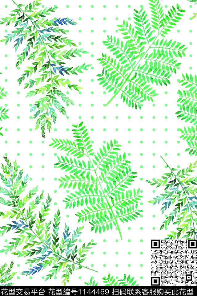 波点绿植树叶小清新数码印花华亿平台下载（图片编号: 1144469） - 瓦栏（Walan）