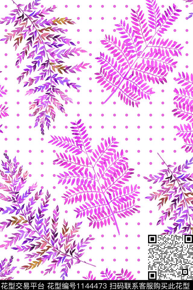 波点绿植树叶小清新数码印花华亿平台下载（图片编号: 1144473） - 瓦栏（Walan）