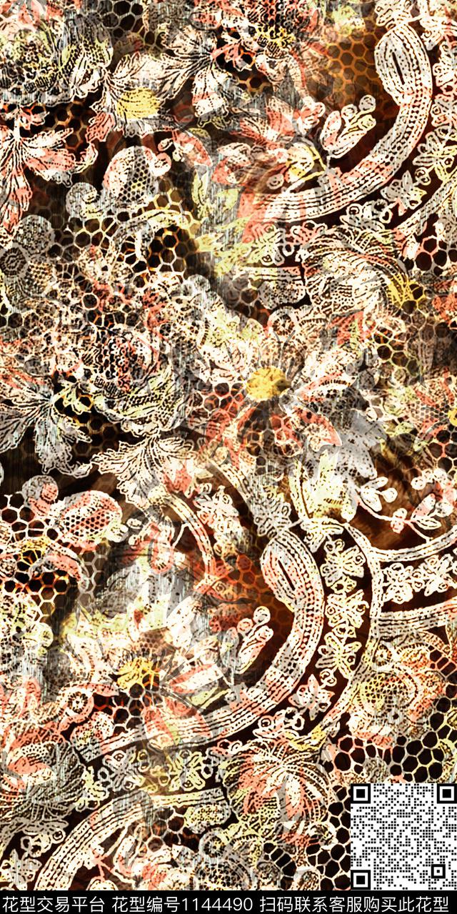 大牌风抽象复古数码印花华亿平台下载（图片编号: 1144490） - 瓦栏（Walan）