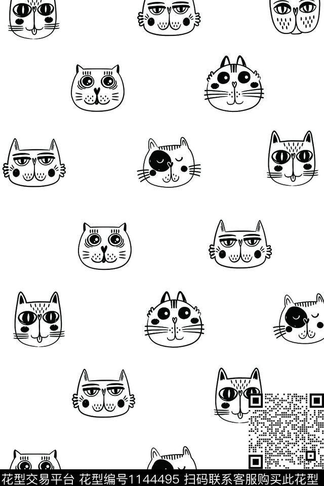 可爱简笔画卡通动物头数码印花华亿平台下载（图片编号: 1144495） - 瓦栏（Walan）