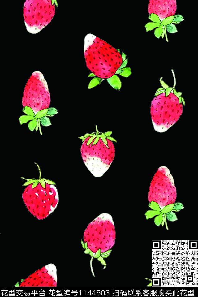 可爱手绘草莓食物诱惑数码印花华亿平台下载（图片编号: 1144503） - 瓦栏（Walan）