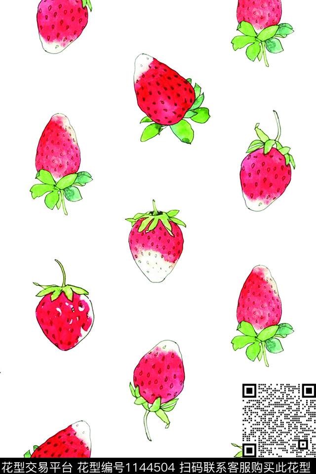 可爱手绘草莓食物诱惑数码印花华亿平台下载（图片编号: 1144504） - 瓦栏（Walan）