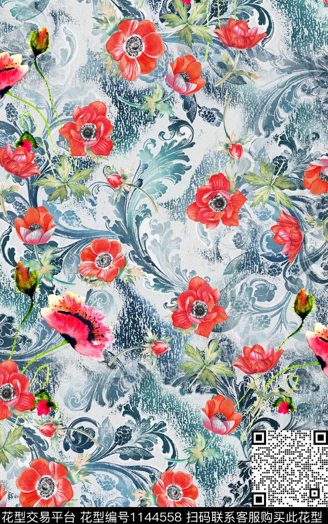 肌理花卉中老年数码印花华亿平台下载（图片编号: 1144558） - 瓦栏（Walan）