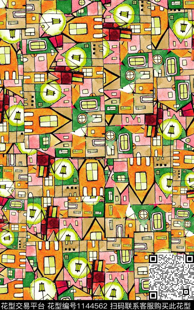 线条卡通几何数码印花华亿平台下载（图片编号: 1144562） - 瓦栏（Walan）